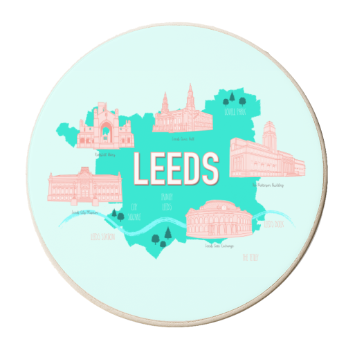 Leeds (West Yorkshire, England) Illustrative Map - personalised beer coaster by Adam Regester