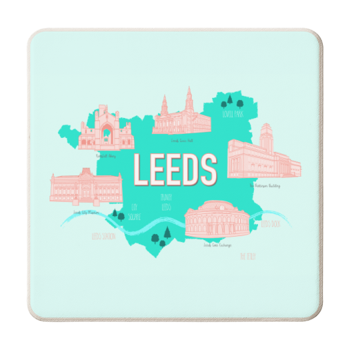 Leeds (West Yorkshire, England) Illustrative Map - personalised beer coaster by Adam Regester
