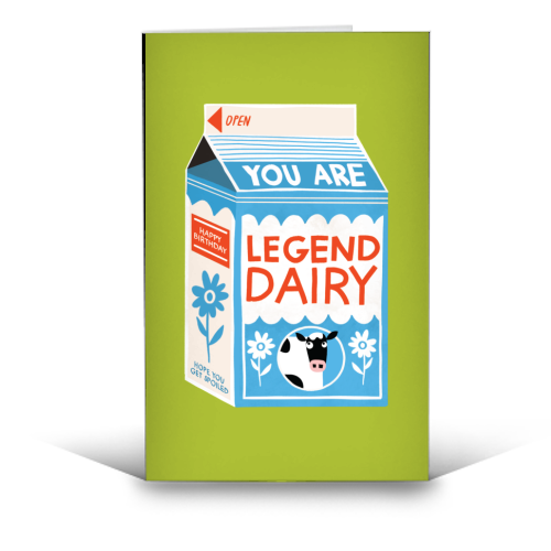 Legend Dairy Funny Milk Cow Design - funny greeting card by AbiGoLucky