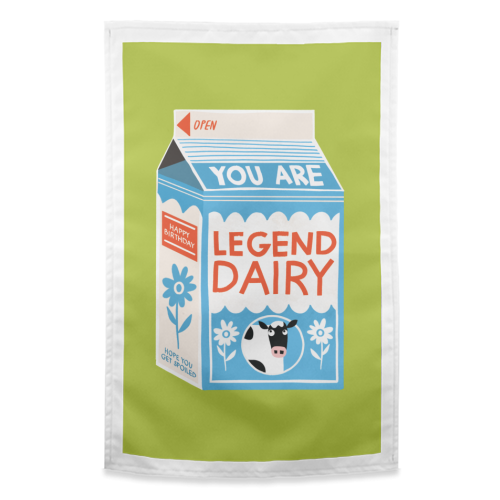 Legend Dairy Funny Milk Cow Design - funny tea towel by AbiGoLucky
