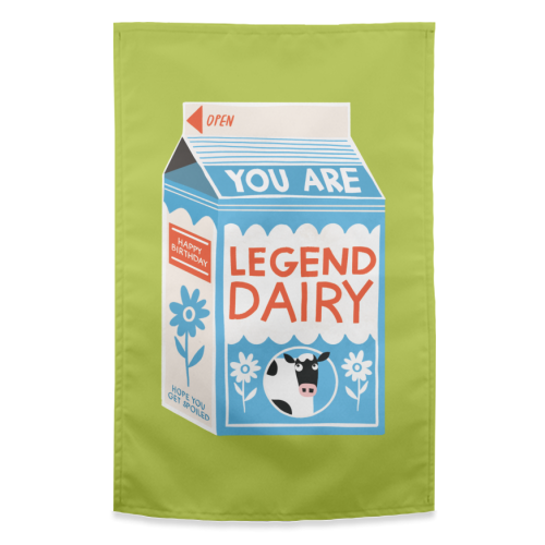 Legend Dairy Funny Milk Cow Design - funny tea towel by AbiGoLucky