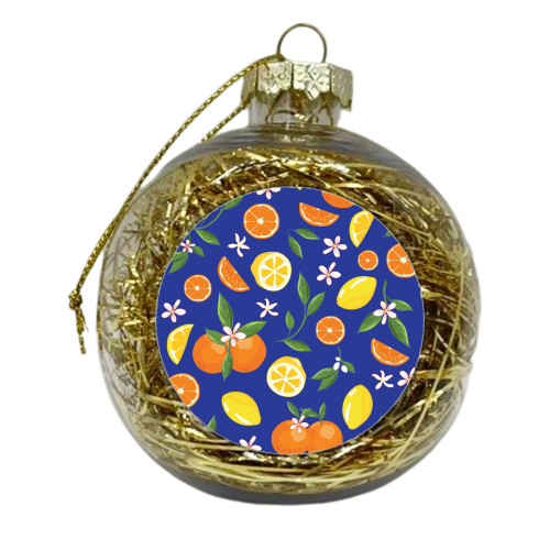 Lemon & Orange Dark Blue Twist - xmas bauble by Niamh McKeown