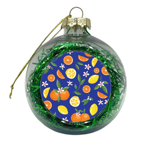 Lemon & Orange Dark Blue Twist - xmas bauble by Niamh McKeown