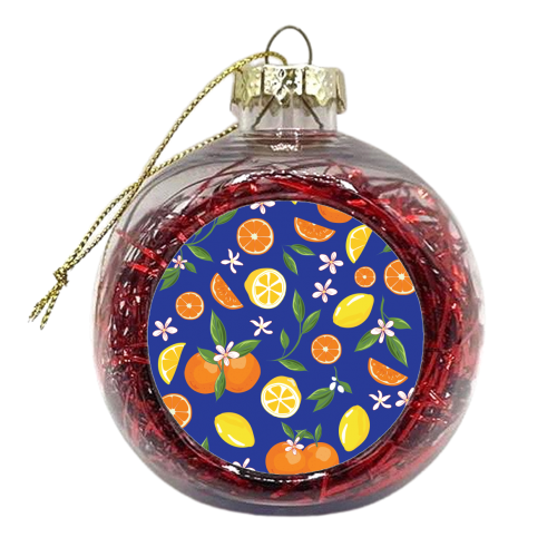 Lemon & Orange Dark Blue Twist - xmas bauble by Niamh McKeown