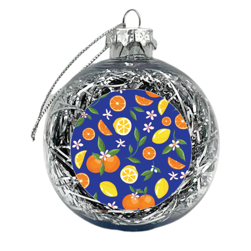 Lemon & Orange Dark Blue Twist - xmas bauble by Niamh McKeown