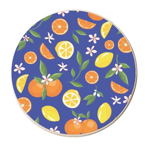 Lemon & Orange Dark Blue Twist - personalised beer coaster by Niamh McKeown