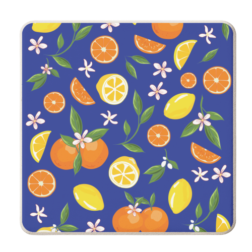 Lemon & Orange Dark Blue Twist - personalised beer coaster by Niamh McKeown