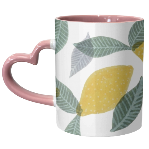 Lemons and Leaves - unique mug by Natasha Troy