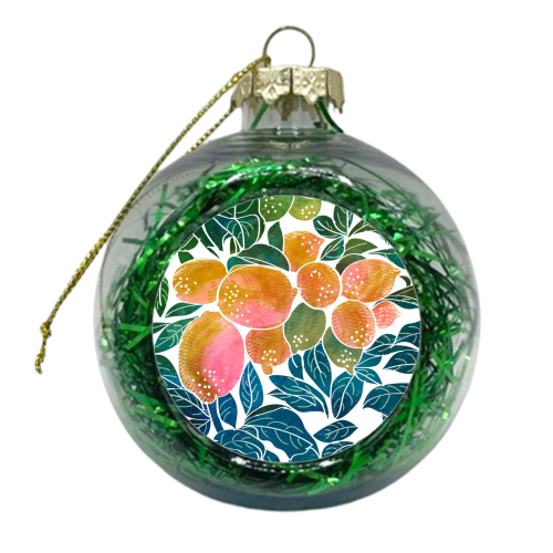 Lemons | Watercolor Modern Boho Botanical Painting | Pastel Summer Jungle Garden Juicy Fresh - xmas bauble by Uma Prabhakar Gokhale