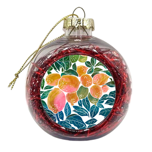 Lemons | Watercolor Modern Boho Botanical Painting | Pastel Summer Jungle Garden Juicy Fresh - xmas bauble by Uma Prabhakar Gokhale