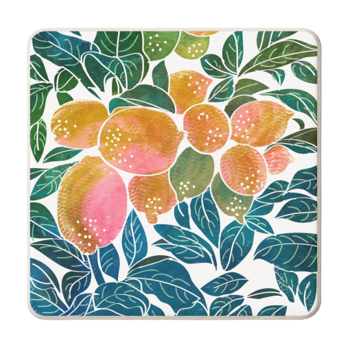 Lemons | Watercolor Modern Boho Botanical Painting | Pastel Summer Jungle Garden Juicy Fresh - personalised beer coaster by Uma Prabhakar Gokhale
