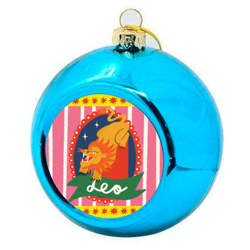 Leo Star Sign Design - colourful christmas bauble by AbiGoLucky