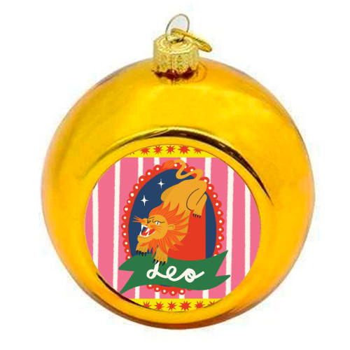 Leo Star Sign Design - colourful christmas bauble by AbiGoLucky