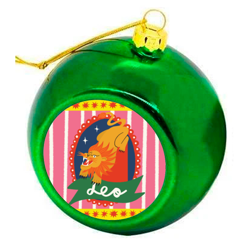 Leo Star Sign Design - colourful christmas bauble by AbiGoLucky