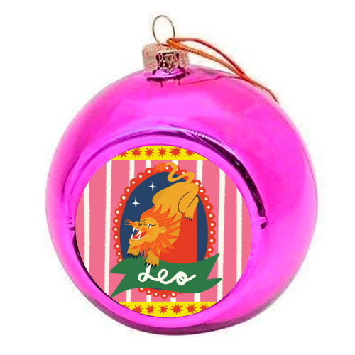 Leo Star Sign Design - colourful christmas bauble by AbiGoLucky