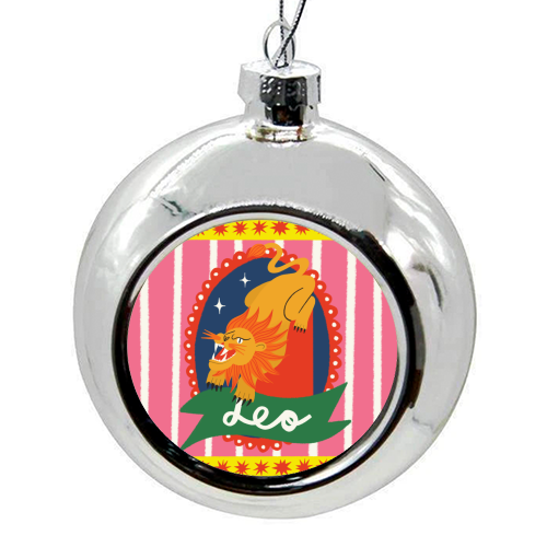 Leo Star Sign Design - colourful christmas bauble by AbiGoLucky