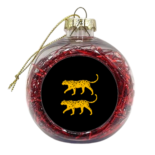 Leopard Pair ( black background ) - xmas bauble by Adam Regester