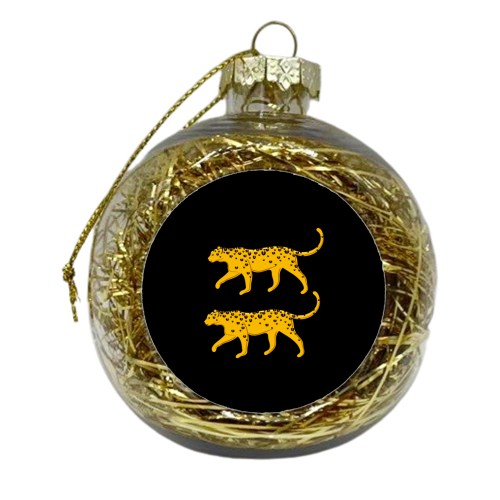 Leopard Pair ( black background ) - xmas bauble by Adam Regester