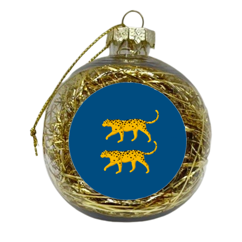Leopard Pair ( blue background ) - xmas bauble by Adam Regester
