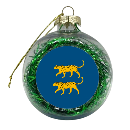 Leopard Pair ( blue background ) - xmas bauble by Adam Regester