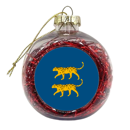 Leopard Pair ( blue background ) - xmas bauble by Adam Regester