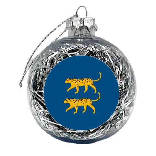 Leopard Pair ( blue background ) - xmas bauble by Adam Regester