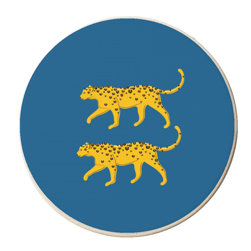 Leopard Pair ( blue background ) - personalised beer coaster by Adam Regester