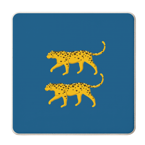 Leopard Pair ( blue background ) - personalised beer coaster by Adam Regester