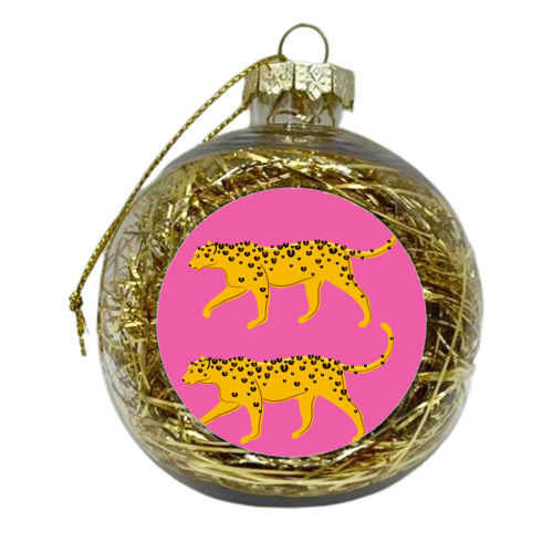 Leopard Pair ( pink background ) - xmas bauble by Adam Regester