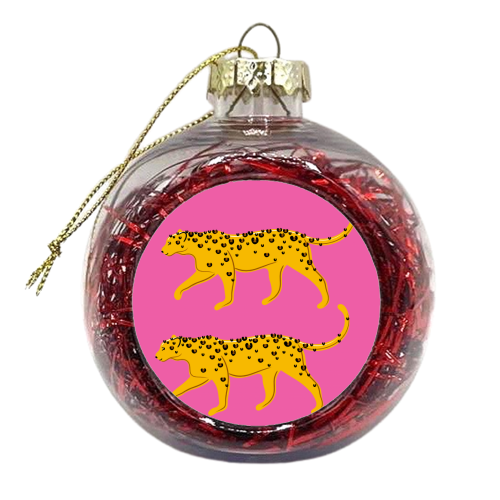 Leopard Pair ( pink background ) - xmas bauble by Adam Regester