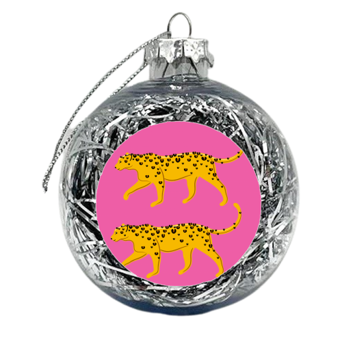 Leopard Pair ( pink background ) - xmas bauble by Adam Regester