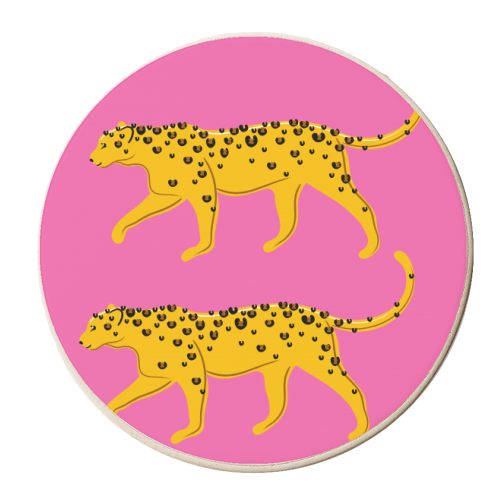 Leopard Pair ( pink background ) - personalised beer coaster by Adam Regester