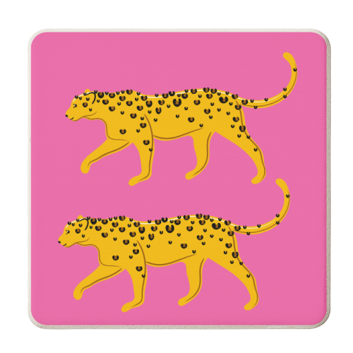 Leopard Pair ( pink background ) - personalised beer coaster by Adam Regester