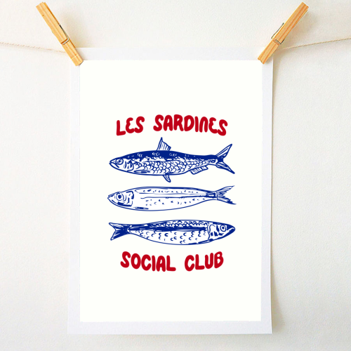 Les Sardine Social Club – Bold French Fish Art - A1 - A4 art print by EZbie