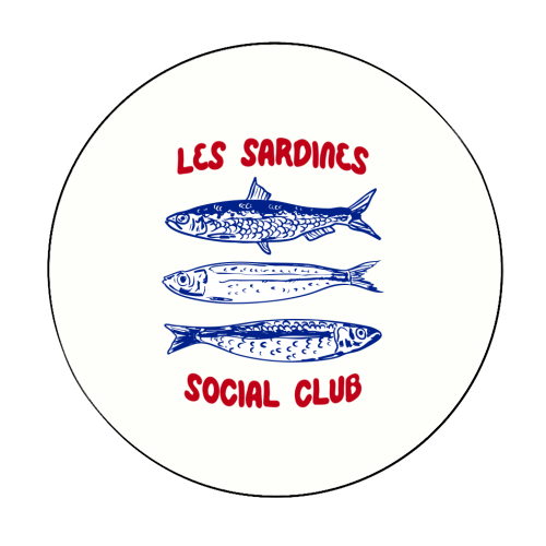 Les Sardine Social Club – Bold French Fish Art - Circle Sticker by EZbie