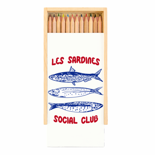Les Sardine Social Club – Bold French Fish Art - Coloured Pencils with Box by EZbie