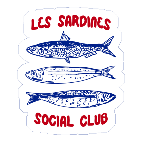 Les Sardine Social Club – Bold French Fish Art - Die Cut Sticker by EZbie