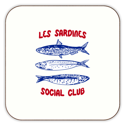 Les Sardine Social Club – Bold French Fish Art - personalised beer coaster by EZbie