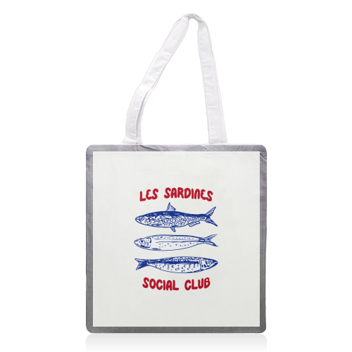 Les Sardine Social Club – Bold French Fish Art - printed canvas tote bag by EZbie