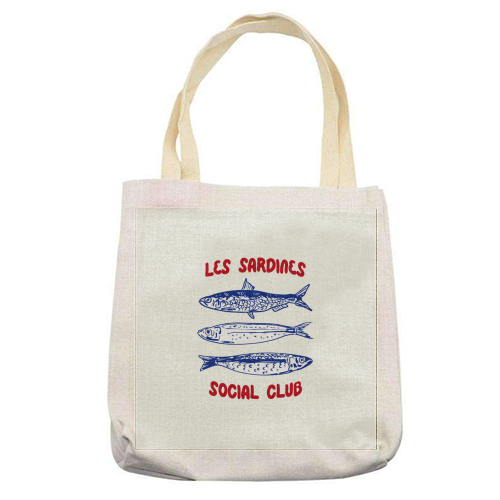 Les Sardine Social Club – Bold French Fish Art - printed canvas tote bag by EZbie