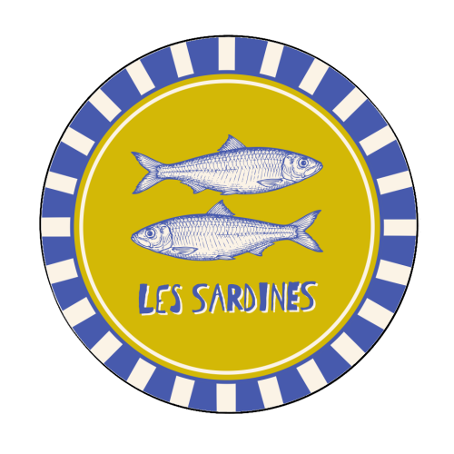 Les Sardines - Circle Sticker by Claire Atwood