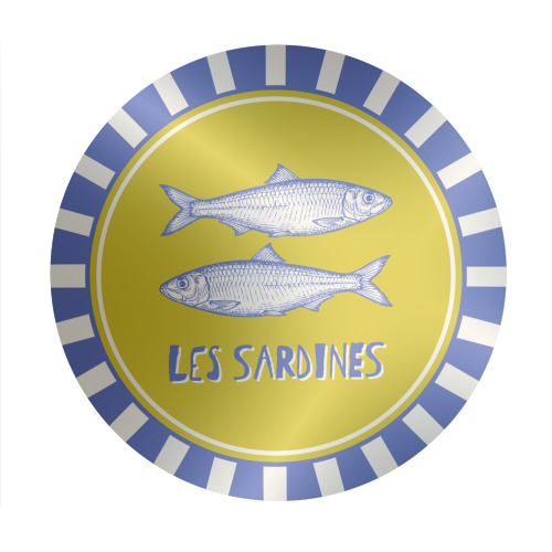 Les Sardines - Circle Sticker by Claire Atwood