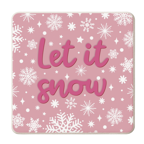 Let it snow snowflake in pink - personalised beer coaster by The Girl Next Draw
