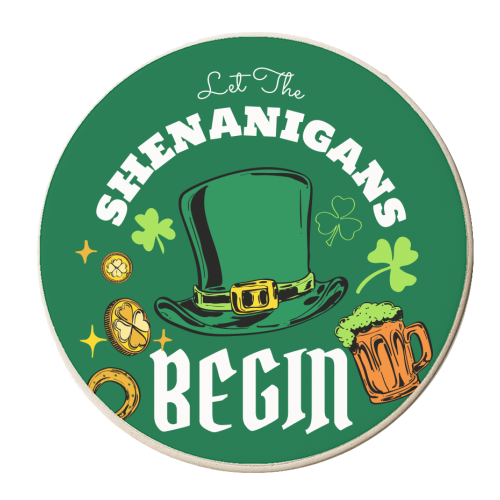 Let the Shenanigans Begin - personalised beer coaster by EZbie