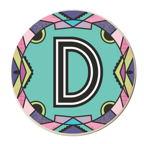 LETTER D - is for Delightful Deluded Dinosaurs Delicately Delivering Doughnuts - personalised beer coaster by Mad Philomena