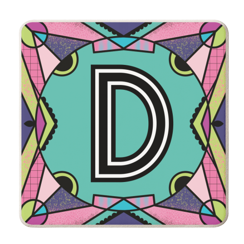 LETTER D - is for Delightful Deluded Dinosaurs Delicately Delivering Doughnuts - personalised beer coaster by Mad Philomena