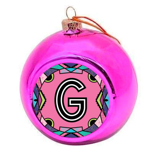 LETTER G - is for Glorified Gorillas Gluttinously Gambling Gasping at Ghoulish Geraniums - colourful christmas bauble by Mad Philomena