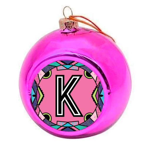 LETTER K - is for Kind Koalas Knitting Knobbly Kittens - colourful christmas bauble by Mad Philomena
