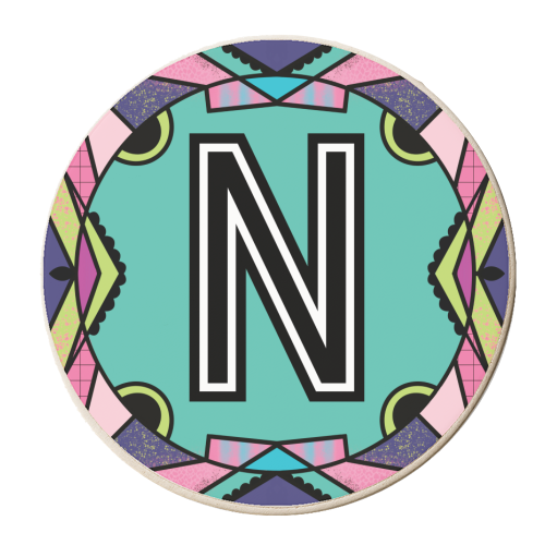 Letter N - is for Naughty Nocturnal Nymphs Nibbling Nutty Noodles - personalised beer coaster by Mad Philomena