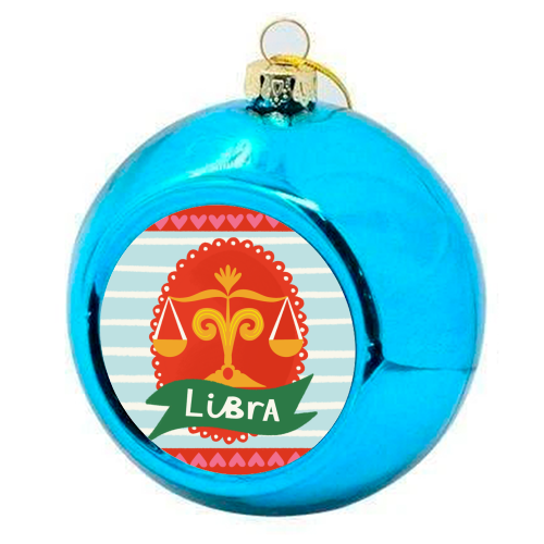 Libra Zodiac Design - colourful christmas bauble by AbiGoLucky